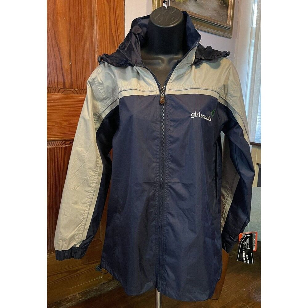 Girl Scouts Windbreaker Water Repellent Hayward Ca Hooded Jacket Size XS Blue